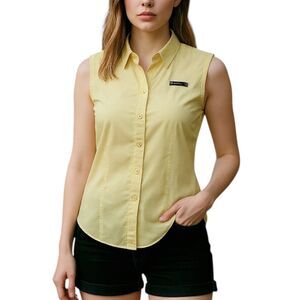 Eddie Bauer Woman's Small FREEDRY Sport Shirt Button Down Hike Yellow Green